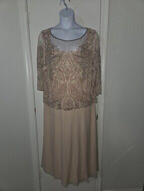 Pisarro Nights Nude Beaded Two-Piece Midi Dress